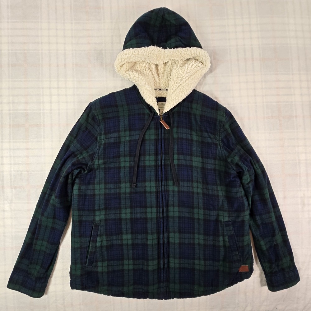 L.L.Bean Womens Tartan Plaid Sherpa Lined Full Zip Hoodie Sweatshirt Sweater L